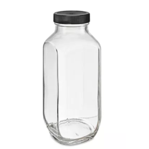 16 oz Clear French Square Glass Bottle with Black Cap