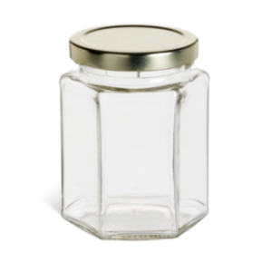Hexagon Glass Jar with Gold Lid