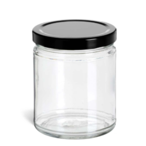 Clear Straight Sided Glass Jar with Black Metal Lid