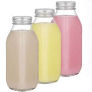 16oz Square Glass Bottle with Metal Lid