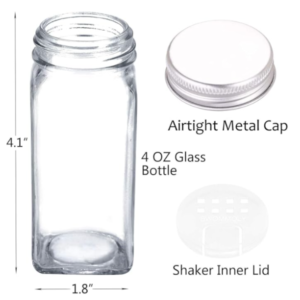 4oz Square Glass Spice Jar with Shaker Lid